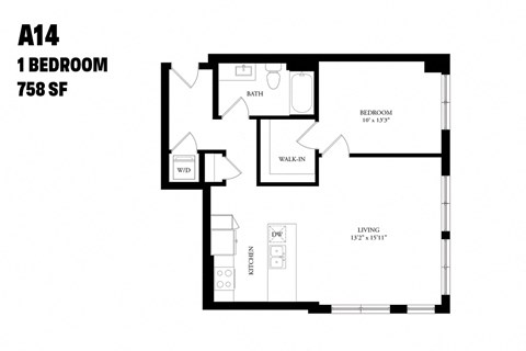 One Bedroom A14 758 SF - The Ballard Independent